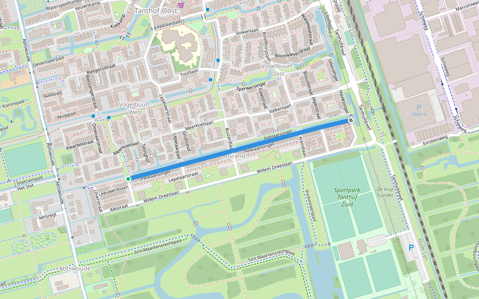 Pelikaansingel walking route map in Delft