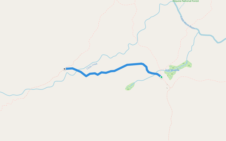 Clicks Creek Cutoff Trail walking route map in Sequoia Crest