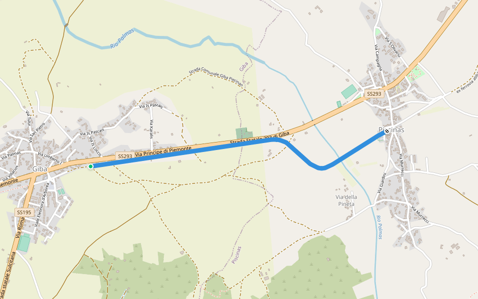 vecchia ferrovia walking route map in Giba