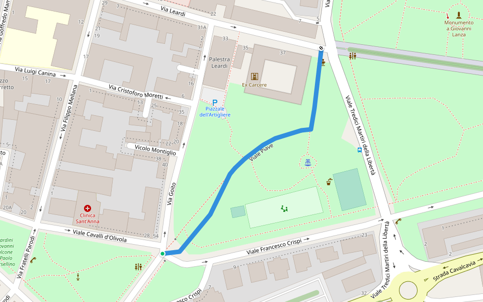 Viale Piave walking route map in Casale Monferrato