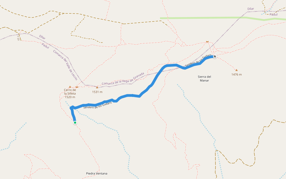 Sendero de los Gudaris walking route map in Padul