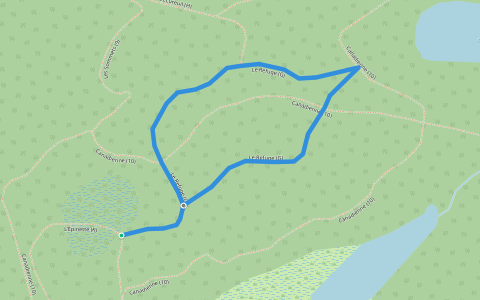 Le Refuge (G) walking route map in Saint-Adolphe-d'Howard