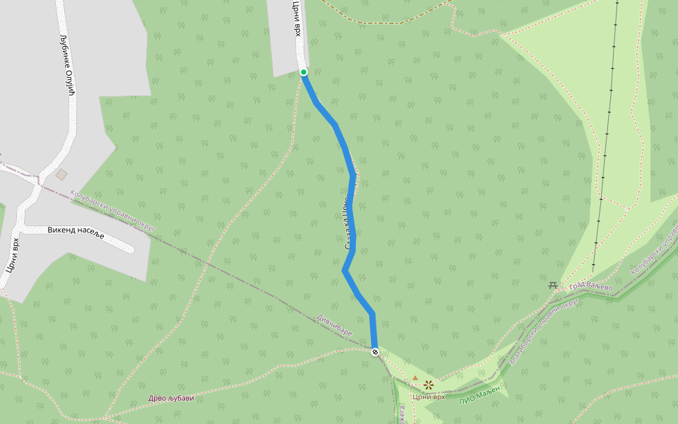 Стаза ка Црном врху walking route map in Дивчибаре