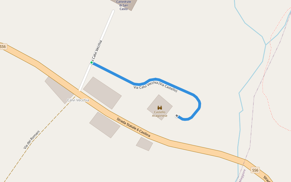 Via Calvi Vecchia (Via Castello) walking route map in Pignataro Maggiore