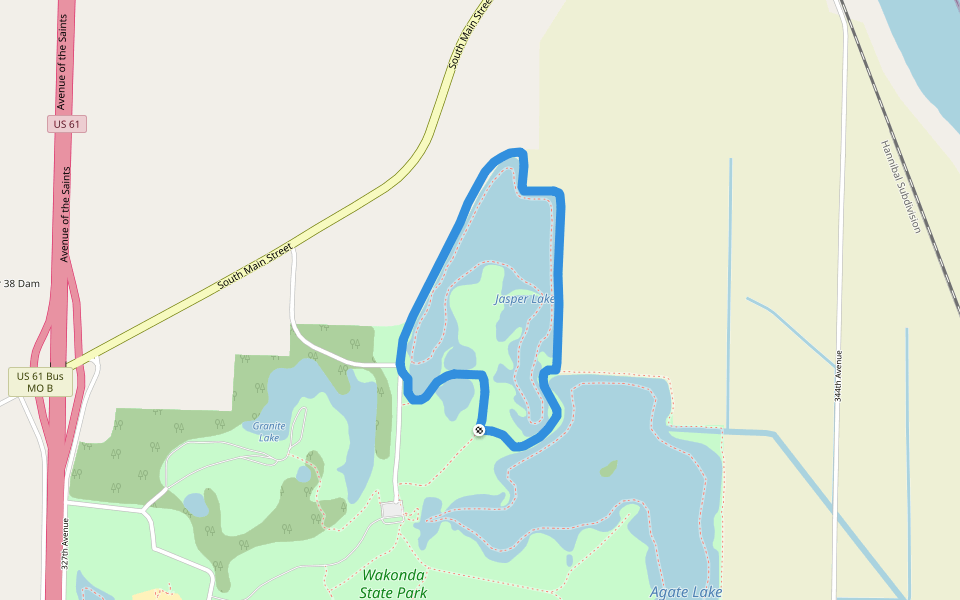 Jasper Lake Trail walking route map in La Grange
