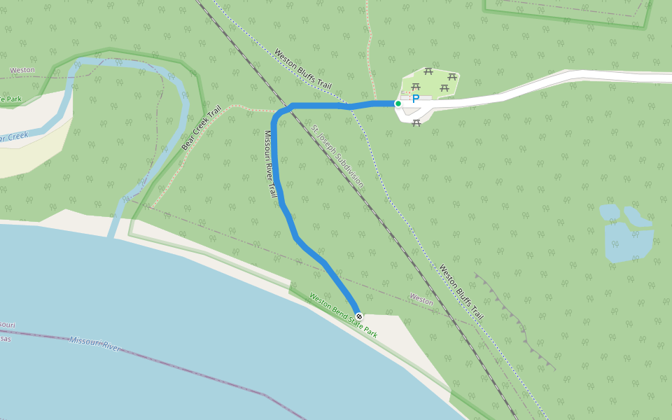 Missouri River Trail walking route map in Weston