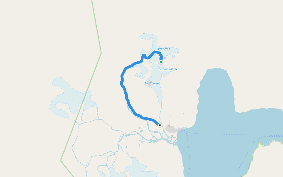 Bertilbreen - Munindalen walking route map in Barentsburg