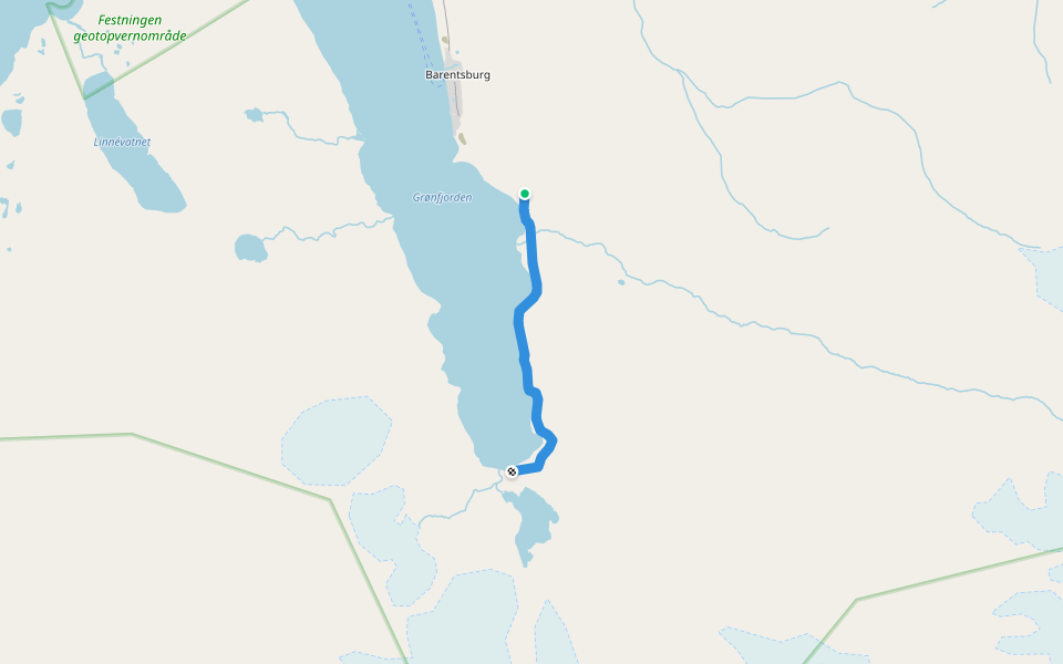 Contract area (Barentsburg) - Bretjørna walking route map in Barentsburg