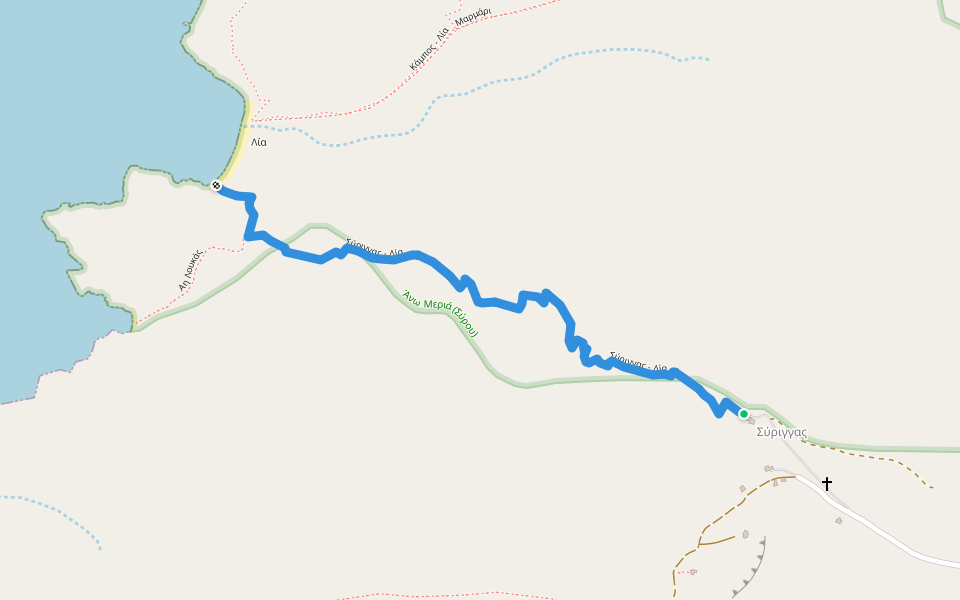 Σύριγγας - Λία walking route map in Ermoupoli
