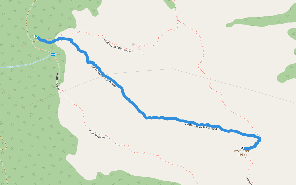Hestebakken-Arsteinheia walking route map in Åsnes