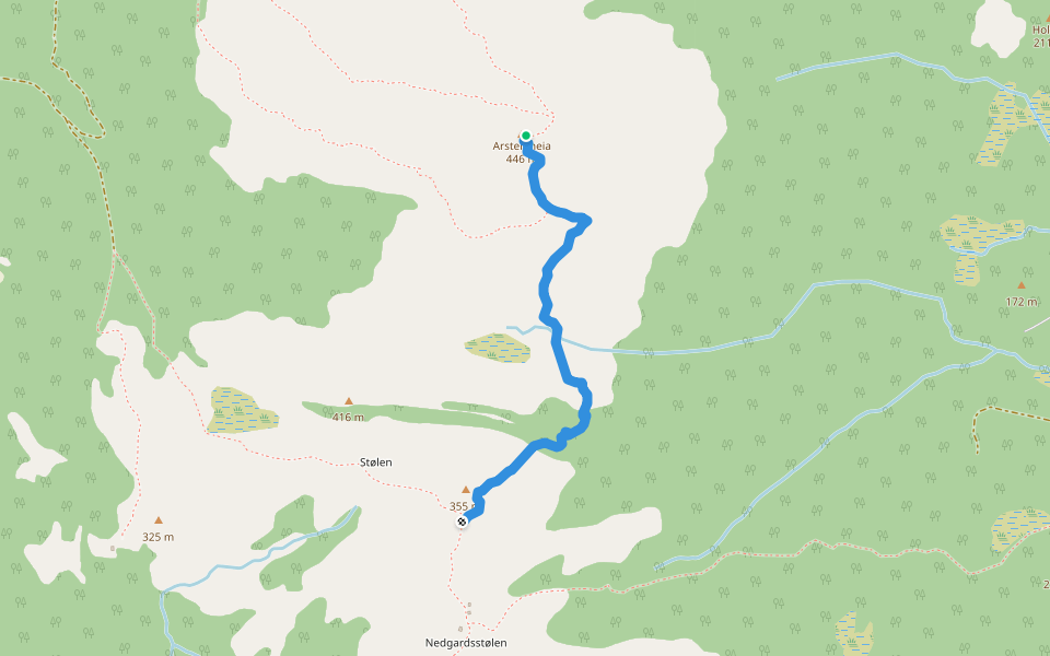 Arsteinheia-Vardeheia walking route map in Åsnes