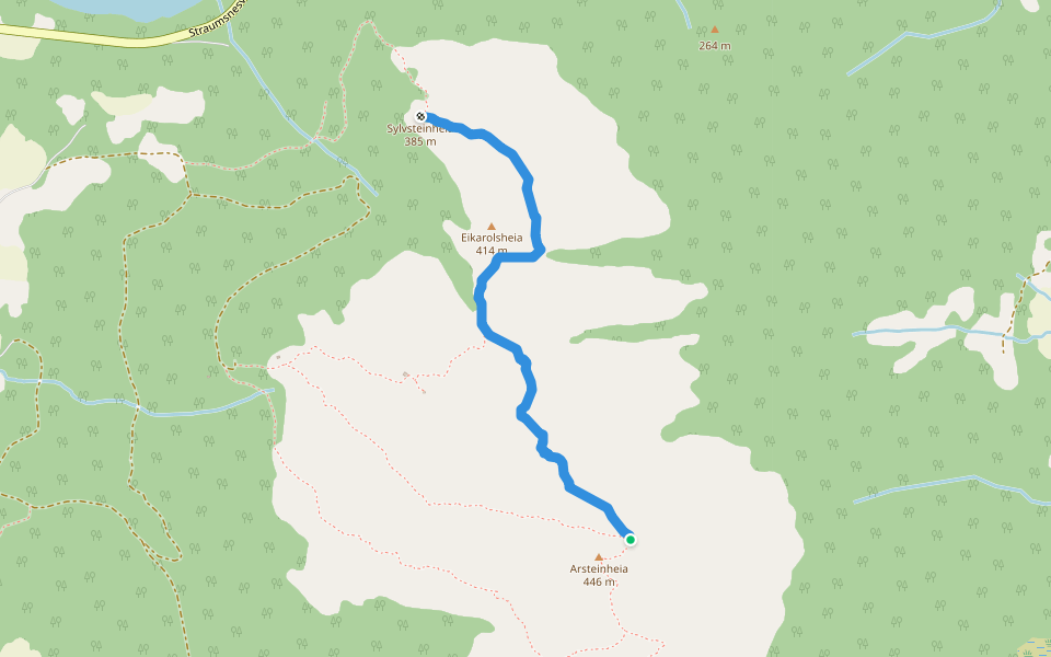 Arsteinheia-Bondalen-Sylvsteinheia walking route map in Åsnes