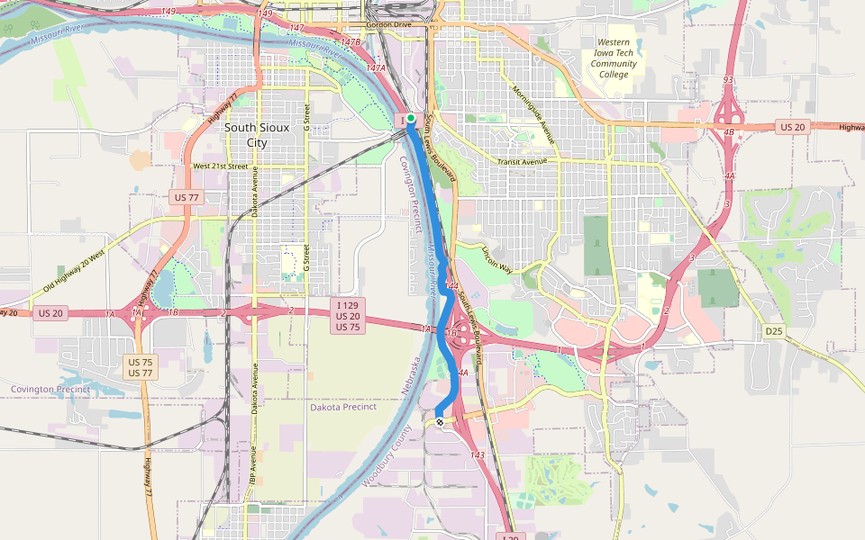 Lewis and Clark Trail walking route map in Sioux City