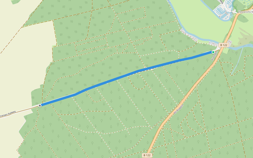 Zippelsförde-Krangen Radweg walking route map in Neuruppin