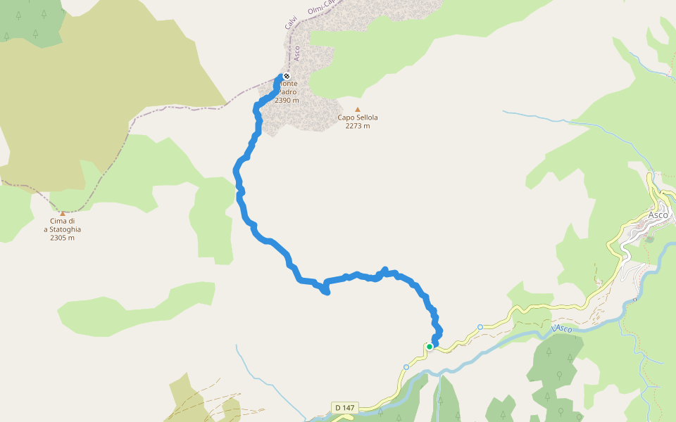 Monte Padru walking route map in Asco