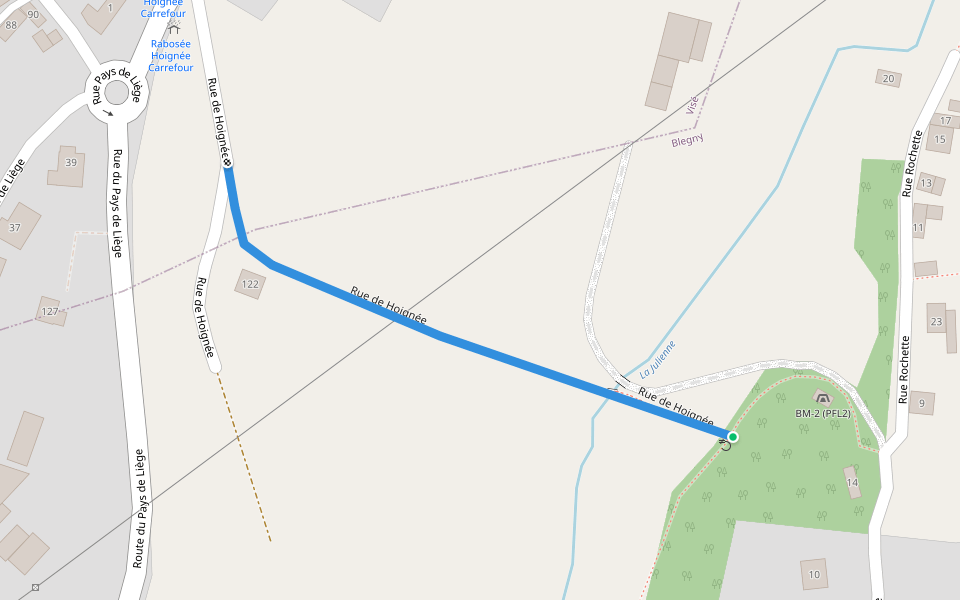 Rue de Hoignée walking route map in Blegny