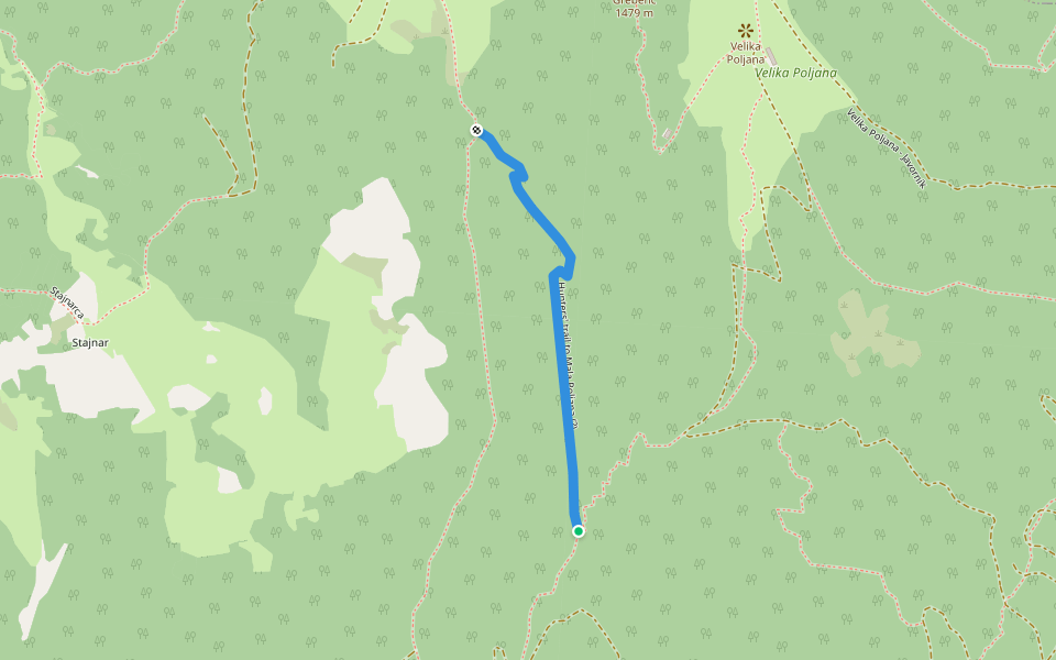 Hunters' trail to Mala Poljana (?) walking route map in Povlje