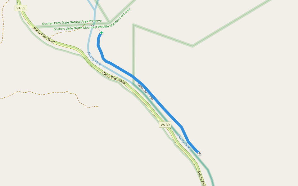 Goshen Pass Trail walking route map in Rockbridge Baths