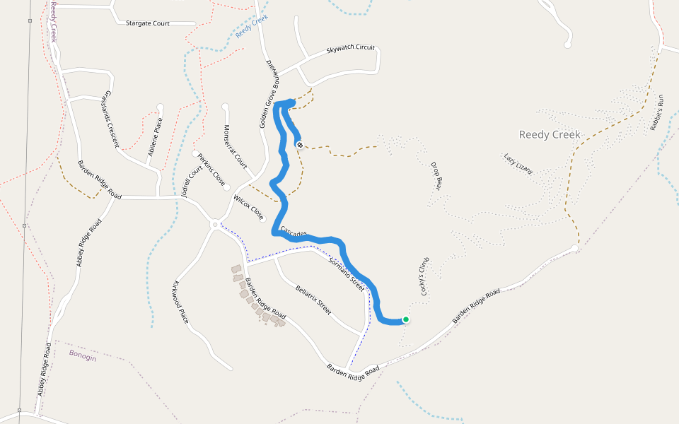 Cascades walking route map in Reedy Creek