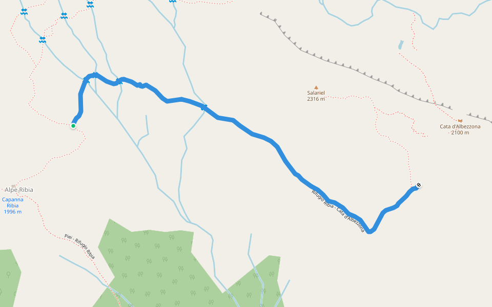Rifugio Ribia - Cata d'Albezzona walking route map in Onsernone