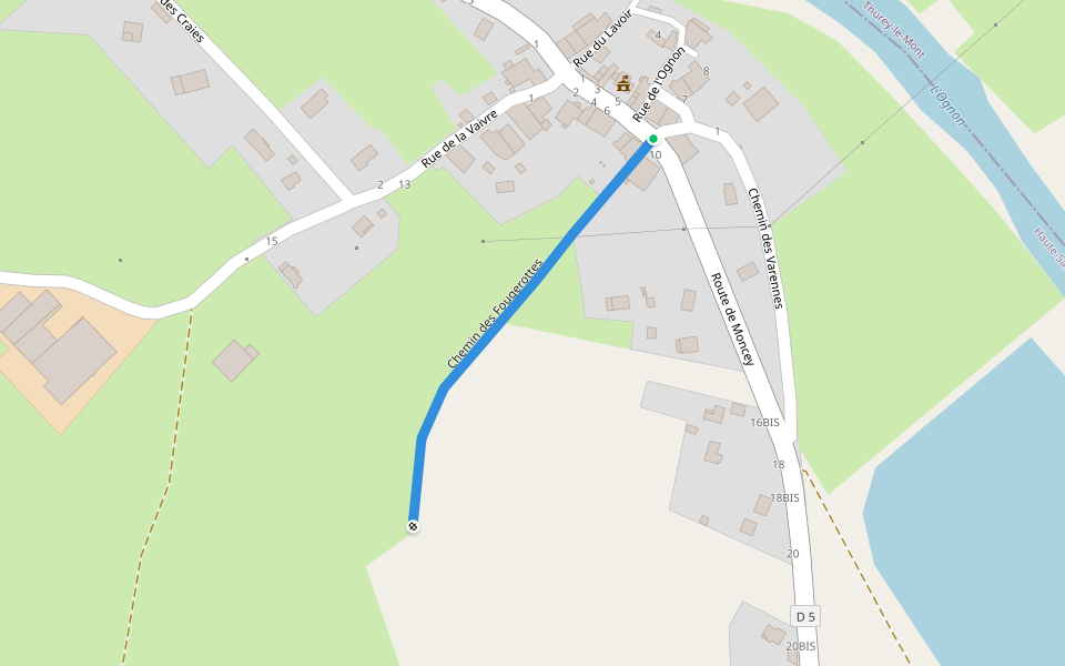 Chemin des Fougerottes walking route map in Aulx-lès-Cromary