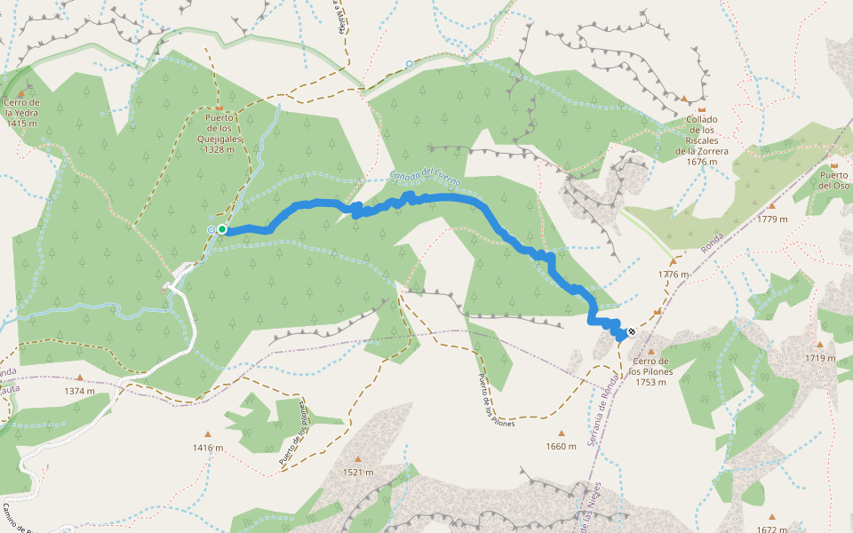 Cañada del Cuerno walking route map in Ronda