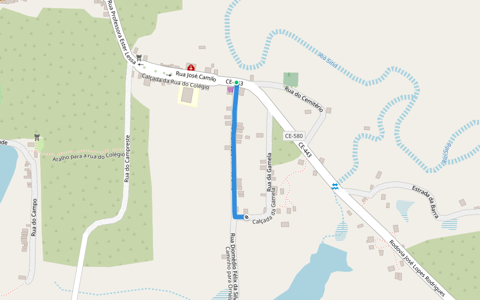 Calçada da rua Diomédio Félix da Silva walking route map in Custódio