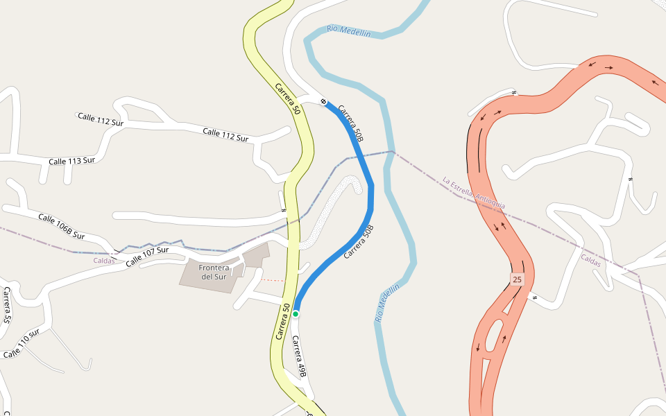 Carrera 50B walking route map in Caldas