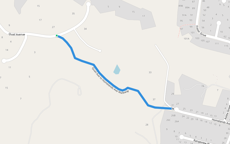 Quail Ave to Homelands Ave Walkway walking route map in Feilding
