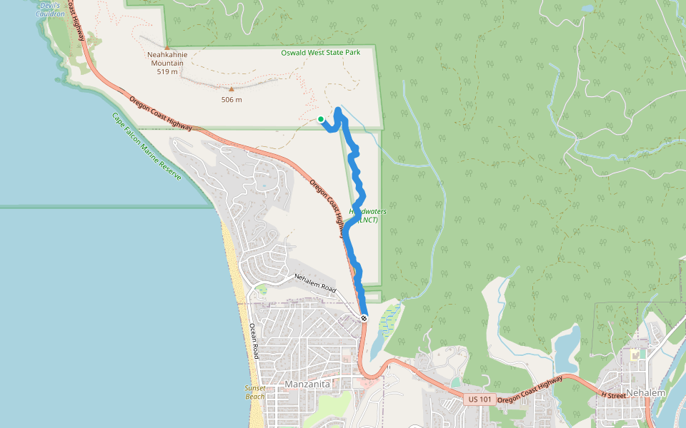 Headwaters Trail walking route map in Nehalem