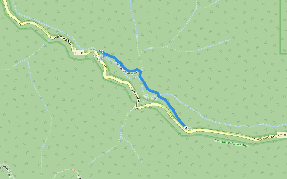 Silverband Falls Walk walking route map in Bellfield