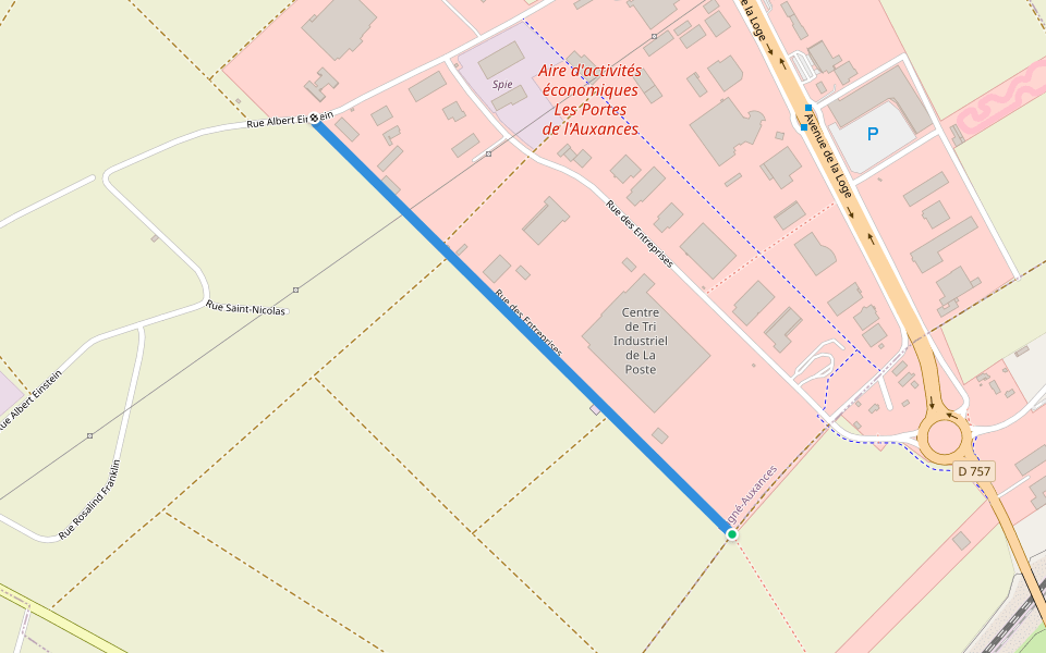 Rue des Entreprises walking route map in Poitiers