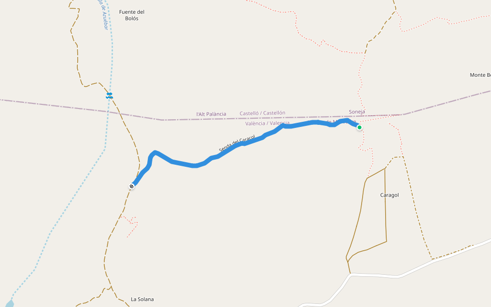 Senda del Caracol walking route map in Algar de Palància