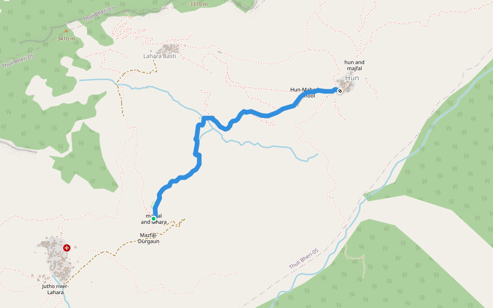 Hun - Chheda Bazar walking route map in Majhfal