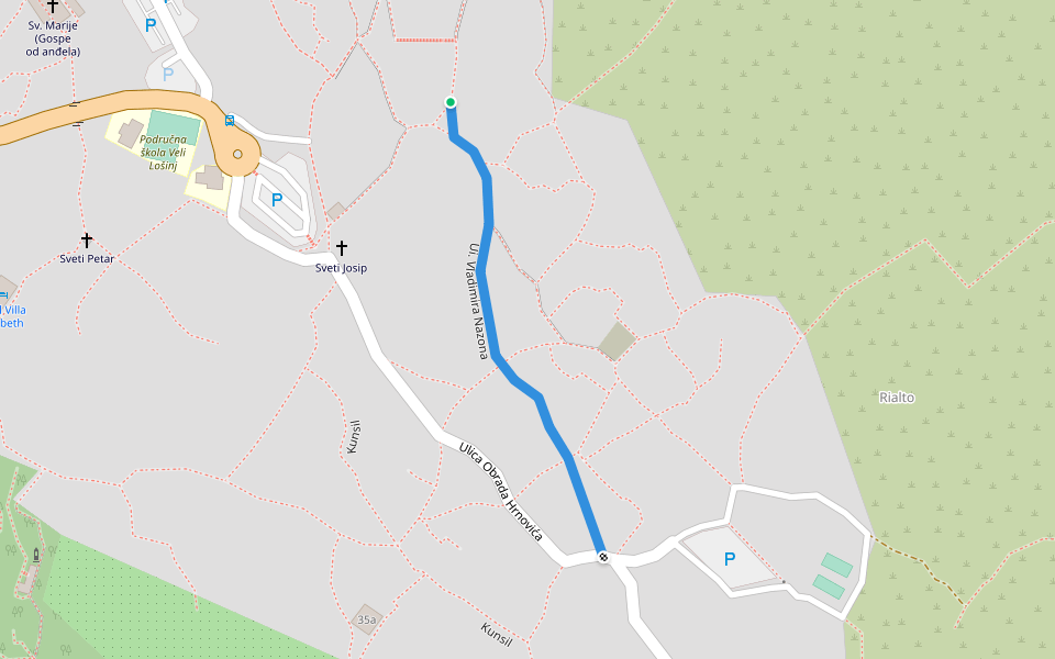 Ui. Vladimira Nazona walking route map in Veli Lošinj