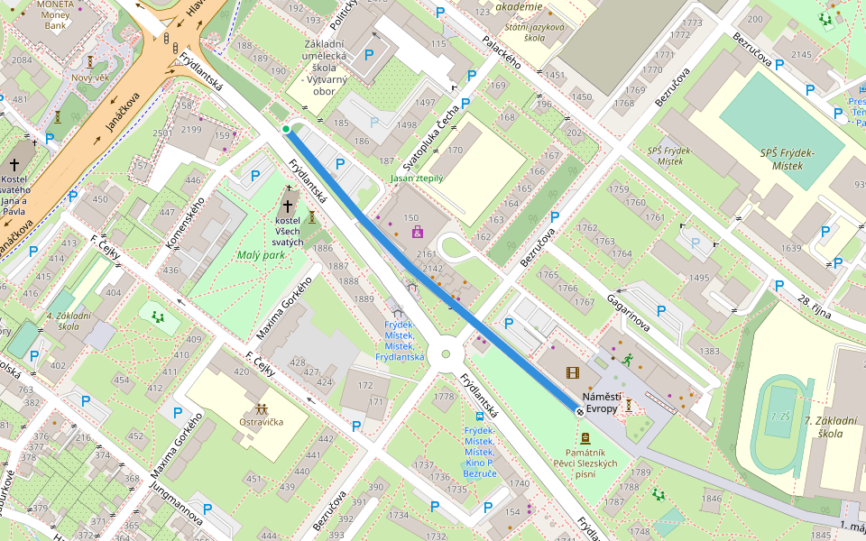 Frýdlantská walking route map in Frýdek-Místek