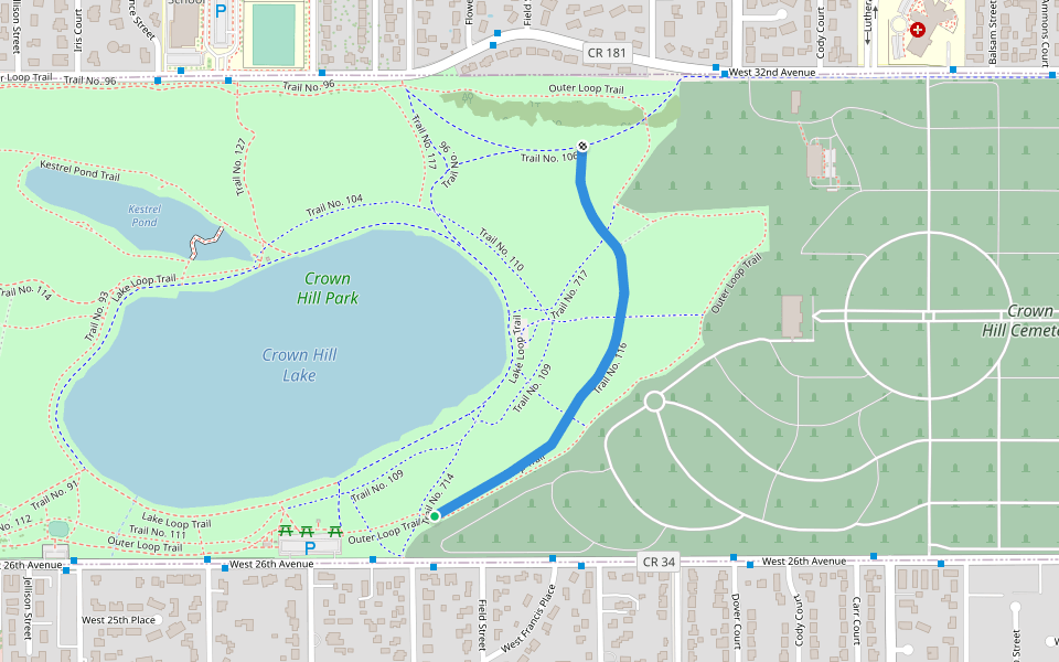 Trail No. 116 walking route map in Lakewood