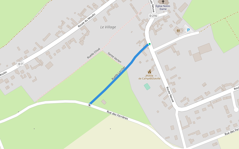 Ruelle Larcher walking route map in Campneuseville