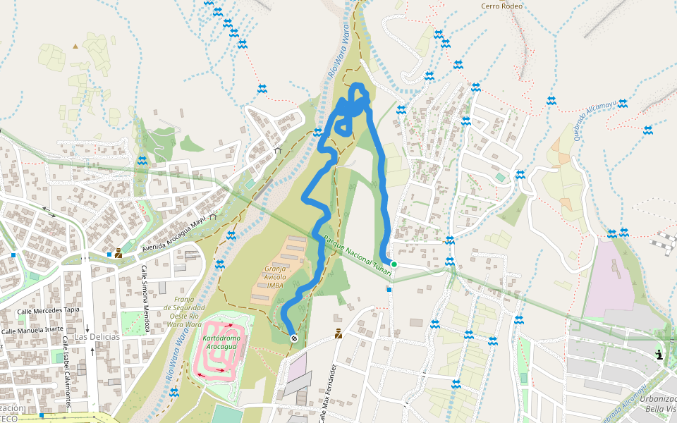 Descenso de montaña Parque Metropolitano Arocagua walking route map in Cochabamba