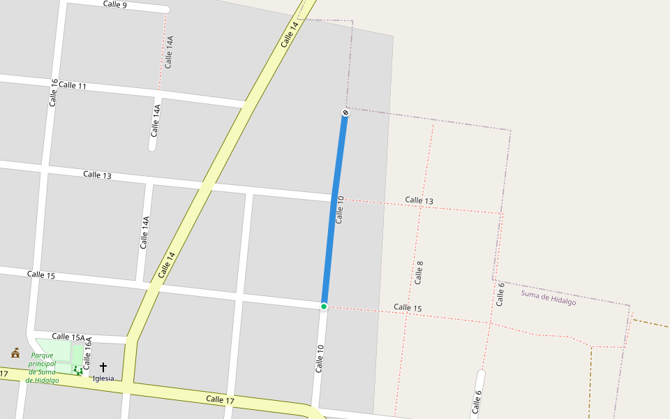 Calle 10 walking route map in Suma