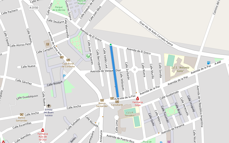 Calle Zuloaga walking route map in Palma del Río