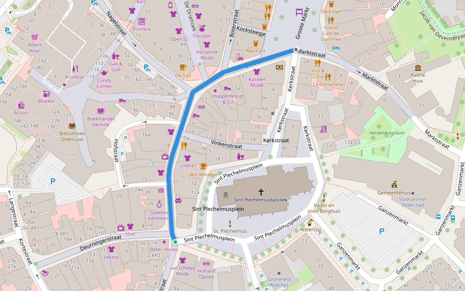 Grootestraat walking route map in Oldenzaal