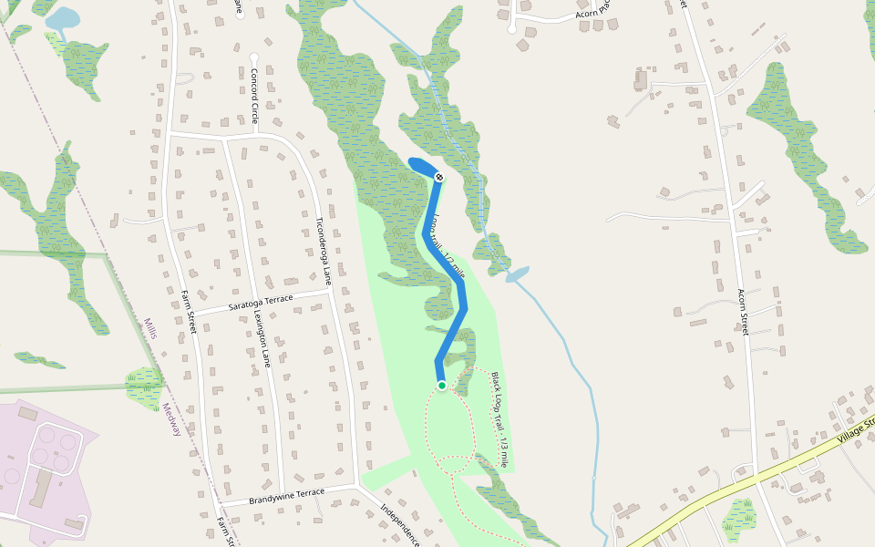 Long trail - 1/2 mile walking route map in Millis