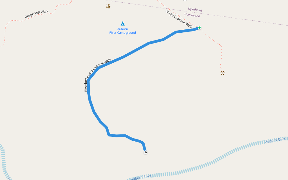Riverbed and Rockpools Walk walking route map in Dykehead