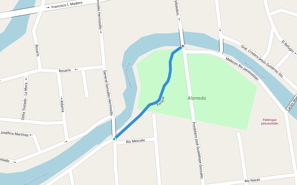 Parque walking route map in Jalostotitlán