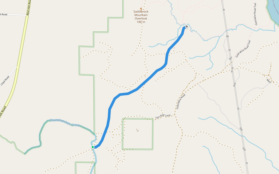 Cherokee Bluff Railroad Trail walking route map in Tallassee