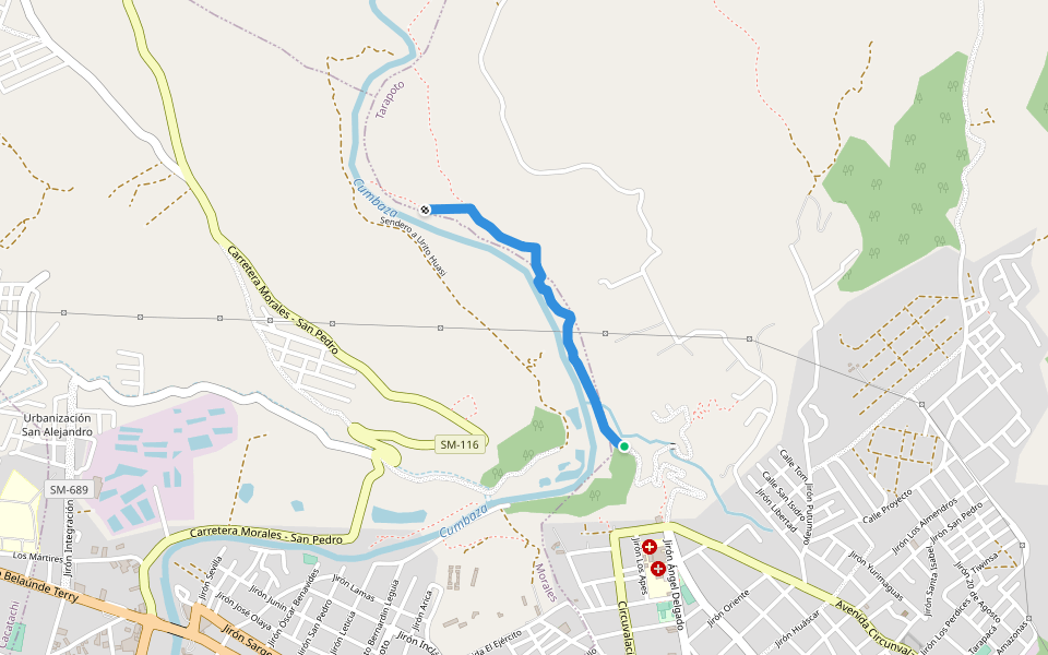 Sendero a Urito Huasi walking route map in Dos de Mayo