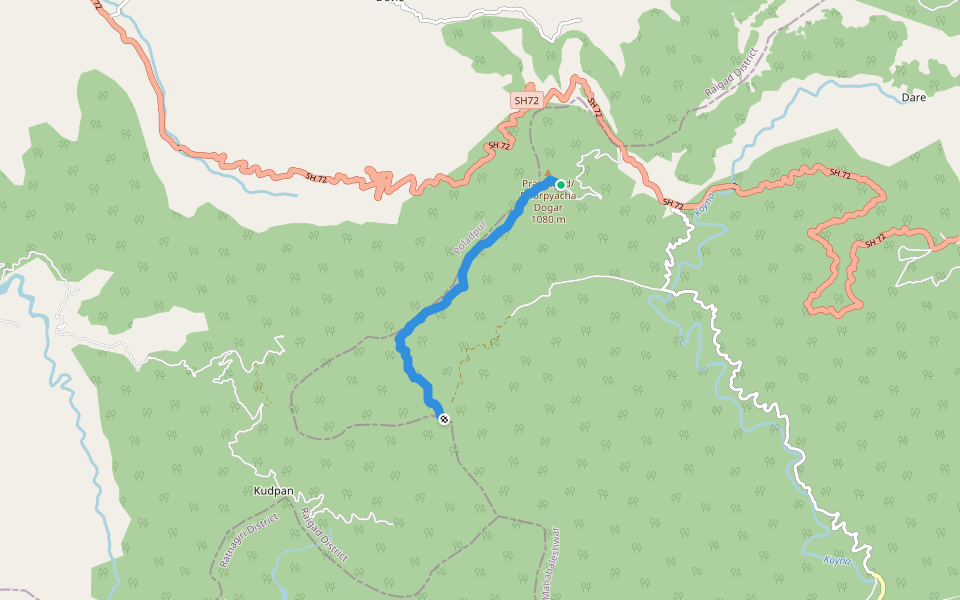 Pratapgad-Kudpan walking route map in Rajpuri