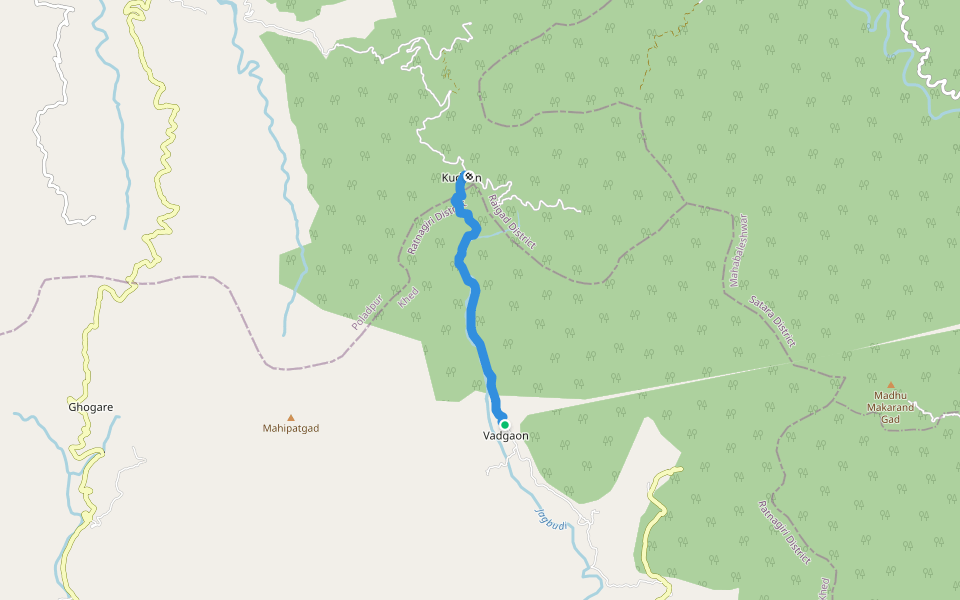 Vadgaon-Kudpan walking route map in Wadgaon Bk.