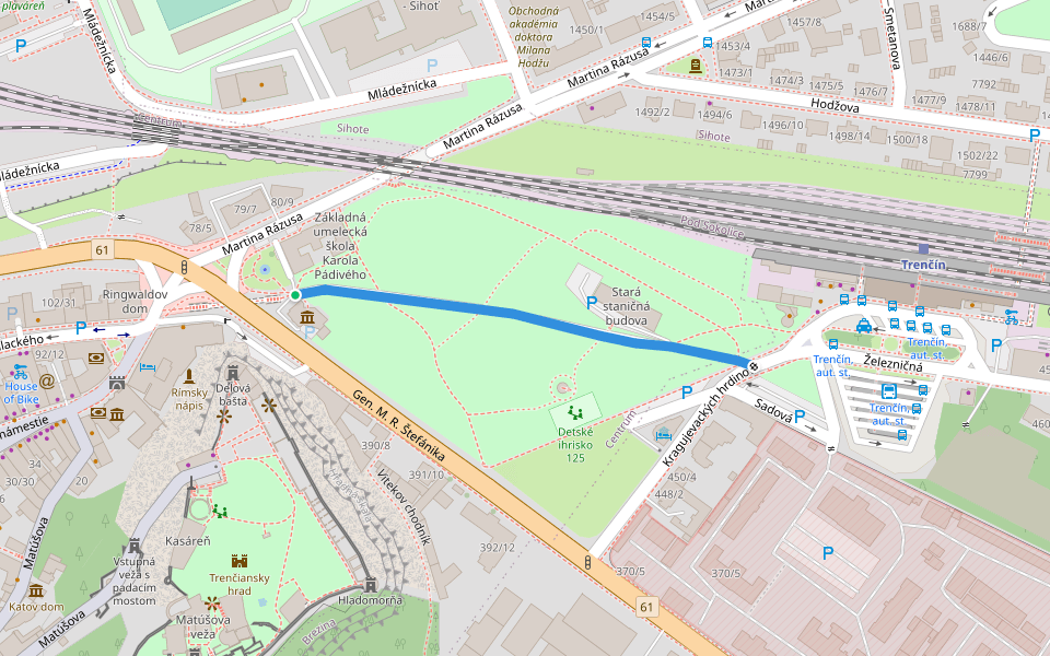 Sadová walking route map in Trenčín